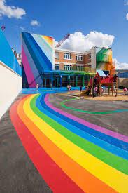 Colorful Art Kindergarten Exterior Playground Colourful Buildings Colorful Places Street Art