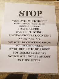 It is addressed to the police department requesting legal action to be taken over the issue. My Ex Girlfriend Who Has A Restraining Order On Me And Has Already Had Me Arrested 3 Times After Filing False Police Reports Just Sent Me This Through Usps I Got Married