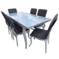 1800 / 2300 x 900 x 780 mm. Set Masa Bucatarie Cristal Extensibila Cu 6 Scaune Alb