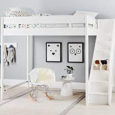 A white loft bed with stairs spells a classy appeal in the bedroom. Mid Century Stair Loft Bed White