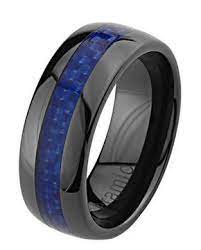 Mens Black Ceramic Wedding Band With Blue Woven Carbon Fiber Inlay Blue Wedding Rings Ceramic Wedding Bands Wedding Ring Bands