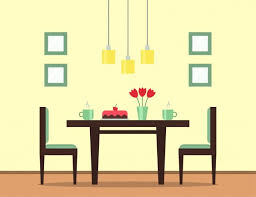 The Interior Of The Dining Room Dining Table With Cake Cups With Tea Or Coffee Flowers And Chairs Dining Room Interiors Interior Home Decor Decals