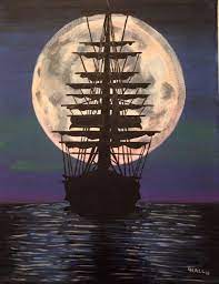 boat with full moon acrylic painting sailing night etsy in 2021 painting poster prints landscape poster