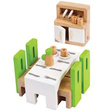Dollhouses 1/12 scale miniature furniture black dining table and 4 pcs chairs. Dining Room E3454 Hape Toys