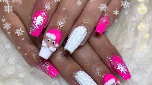 Pink nails sharp pointed decorated nails yellow flower nails. Pink Santa Acrylic Nail Design Youtube