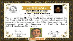 Congratulations Ms Priya Soly Ii B A Economics St Teresa S College Autonomous
