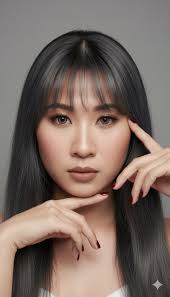 Studio photo with light grey backdrop and natural makeup