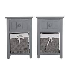 Grey bedside table set of 2. Queiting Bedside Table Set Of 2 Shabby Chic Wooden Night Stand Storage Units Cabinets With Wicker Storage Basket For Bedroom Living Room Dark Grey 31 X 28 X 45cm Buy Online In