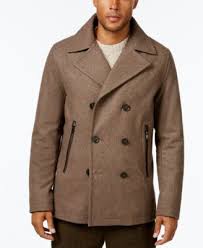 Explore our luxury zip around wallets for men at michael kors. Michael Kors Michael Men S Faux Leather Trim Wool Blend Peacoat In Rice Mix Modesens Peacoat Michael Kors Men Leather Trims