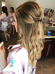 Bridesmaid Or Bridal Hairstyle Loose Curls Half Up Half Down Updo With A Twist In The Back Straight Wedding Hair Curly Wedding Hair Loose Wedding Hair