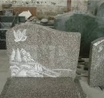 G664 Pink Granite Headstone with Bird Carving from China - StoneContact.com