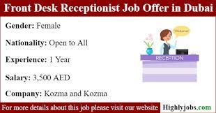 Front Desk Receptionist Job Offer In Dubai Receptionist Jobs Front Desk Job