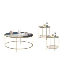 Geometric copper nest tables with clear glass top. Home Square 3 Piece Coffee Table Set With Classic Look Coffee Table And Set Of 2 End Tables In Gold Metal Construction And Glass Top Walmart Com Walmart Com