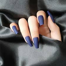10 diseños de uñas azules que no te harán lucir aburrida. 24 Unidades Juego De Unas Postizas De Ataud Europeo Prediseno Completo De Unas Postizas De Color Azul Oscuro Mate Decoracion Para Unas Artificiales Puntas Con Pegamento Unas Postizas Aliexpress