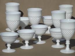 Vtg milk glass vase gilded octagonal footed bell shaped grape and leaf pattern. Vintage Milk Glass Dishes And Glassware