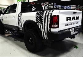 Black American Flag Car Decal Custom Flag Graphic Ram Power Wagon Black And White American Flag Customcars Custom Cars White Custom Trucks Ram Power Wagon Truck Decals