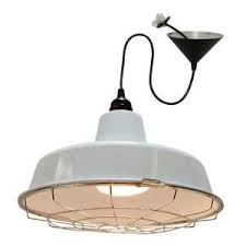Homeselects 1 Light White Cfl Bulb Hanging Pendant With Removable Wire Guard 8151 At The Home Fluorescent Light Fixture Led Pendant Lights White Pendant Light