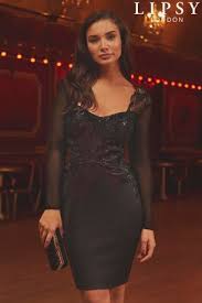 Lipsy Long Sleeve Artwork Mini Dress Lace Bodycon Dress Black Lace Midi Dress Fashion