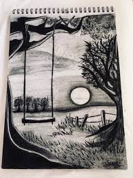 Original Drawing Of Swing Sunset And Trees Etsy Nature Art Drawings Pencil Art Drawings Art Drawings
