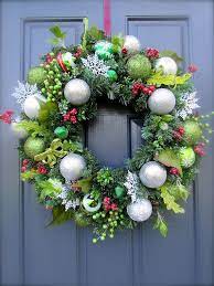 Green And Silver Christmas Wreaths Red And Silver Wreaths Etsy Christmas Wreaths White Christmas Wreath Red Christmas Wreath