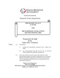 Income Tax Act Of 2009 Kenya Revenue Authority