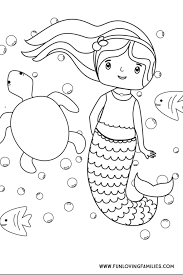 In this collection of delightful scenes, mermaids find sunken treasure, discover pirate island and spy a unicorn. 6 Cute Mermaid Coloring Pages For Kids Free Printables Fun Loving Families