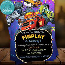Stay connected with us to watch all blaze and the monster machines full episodes in high quality/hd. Editable Blaze And The Monster Machine Birthday Invitation Diy Bobotemp