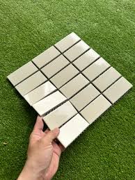 Gạch Mosaic Hình Chữ Nhật Màu Vàng Kem Bóng