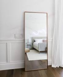 Large Floor Mirror For The Bedroom Opens Up The Space Rimmed With Thin Gold Paint Living Room Decor Gray Bedroom Makeover Pastel Bedroom