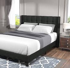 Amazonsmile Allewie Queen Bed Frame Platform Bed With Fabric Upholstered Square Stitched Wingback Head In 2020 Wingback Headboard Queen Bed Frame Full Size Bed Frame