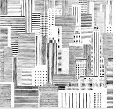 Black And White Hatch Patterns Hannah Waldron Black And White Line Drawing Skyline High Rise Buildings Abstract Geometric Cross Hatch Paesaggi Urbani Illustrazioni Grafici
