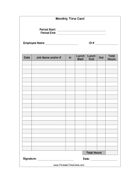 Monthly Time Card With Lunch Time Card Card Templates Free Report Card Template Teacher Business Cards