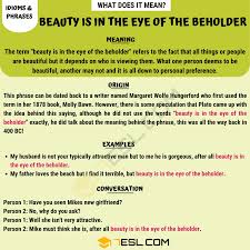 Beauty Is In The Eye Of The Beholder Meaning With Helpful Examples 7 E S L Other Ways To Say Meant To Be Learn English