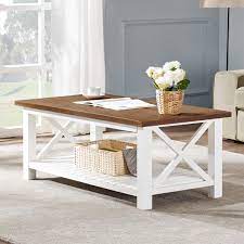 Neilina brown coffee table $ 219. Furnichoi Farmhouse Coffee Table Wood Rustic Vintage Cocktail Table For Living Room With Shelf 47 White And Brown Buy Online In India At Desertcart In Productid 107112007