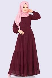 Modaselvim Elbise Kemerli Elbise Ferace 2049ab368 Bordo Wanita Baju Muslim Model