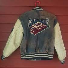 Vintage Rare Gap 1954 Championship Sports Leather Jacket Embroidered Patches Beautiful Sports Style Vintage Varsity Jacket Boys Denim Jacket Jacket Style