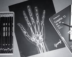 Black And White Pencil X Ray Hand Drawing Using Derwent Graphic Pencils Skeleton Hands Drawing How To Draw Hands White Pencil