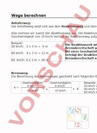 73 m (mit formel „anhalteweg); Arbeitsblatt Formel Zum Bremsweg Berechnen Physik Mechanik Starrer Korper
