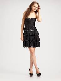368 Bcbg Maxazria Black Satin Mesh Tiered Sequin Strapless Dress 8 Nwt B498 Dresses Black Dress Little Black Dress