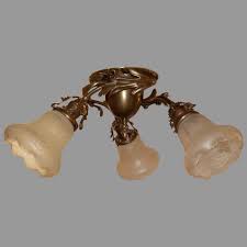 An elegant steel and black frame holds the kichler bensimone 43293 flush mount light securely in place, flush against the ceiling. Victorian 3 Light Ceiling Fixture Fancy Brass With Deep Etched Sherlocks Antique Lighting Ruby Lane