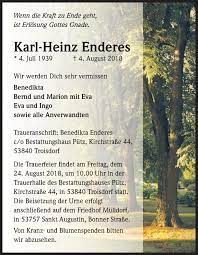 For receiving company news and. Traueranzeigen Von Karl Heinz Enderes Wirtrauern
