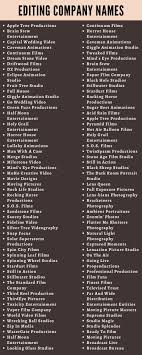 Go ahead, it's free to look! Editing Company Names 300 Editing Studio Names