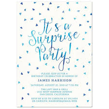 It's a pain trying to find the time around your significant other to send out. Surprise Birthday Party Invitations Blue Watercolor Triangle Confetti