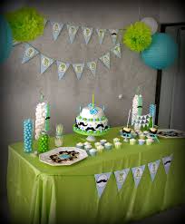 Simple 1st Birthday Party Decorations At Home For Boy Green And Light Blue Little Boy Birthday Bash Simple Birthday Party Birthday Decorations At Home Simple Birthday Decorations