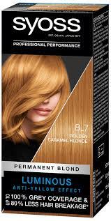 #2 ash blonde cool blonde hair color for warm skin Syoss Permanent Coloration Golden Caramel Blond 8 7