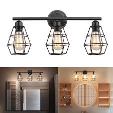 Industrial Bathroom Vanity Light 3 Lights Vintage Metal Cage Wall Sconce Rustic Farmhouse Wall Light Fixture Vintage Porch Wall Lamp For Mirror Cabinets Kit Farmhouse Wall Lighting Vintage Industrial Bathroom Wall Lights