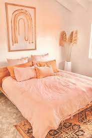 peach linen bedding set 1 duvet cover 2 pillowcases etsy in 2021 bedroom decor home decor bedroom design