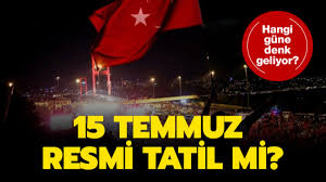 Resmi bayram olması hasebiyle 15 temmuz resmi tatil olarak kabul ediliyor. 15 Temmuz Resmi Tatil Mi
