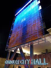 Stainless Steel Perforated Metal Is Used As A Sunshade On The Exterior Of Chandler City Hall In Chandler City Az It Is Lit By L City Hall Exterior Skyscraper