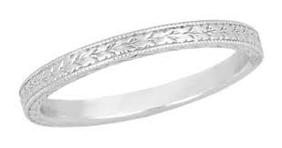 Art Deco Engraved Wheat Vintage Style Wedding Band In Platinum Antique Jewelry Mall Engraved Wedding Rings Antique Wedding Bands